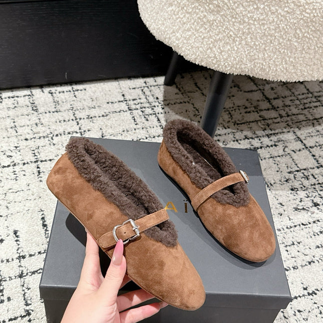 ALAIA 26S  BALLET FLATS IN BROWN SUEDE AND WOOL