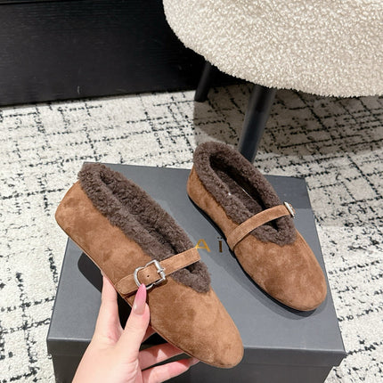 ALAIA 26S  BALLET FLATS IN BROWN SUEDE AND WOOL