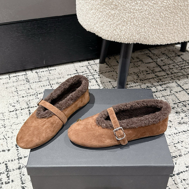ALAIA 26S  BALLET FLATS IN BROWN SUEDE AND WOOL