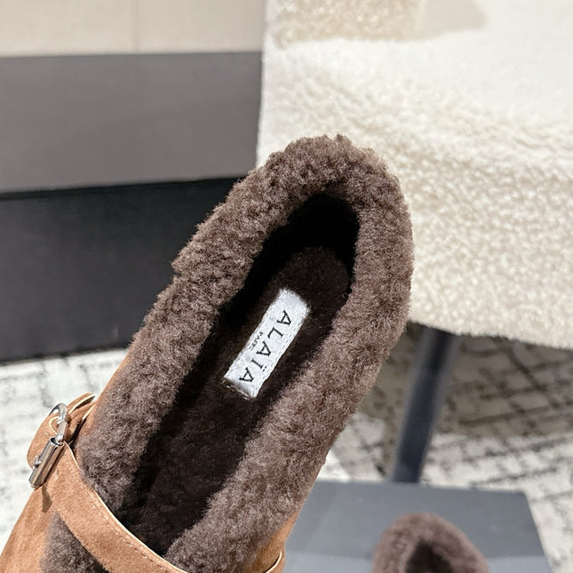 ALAIA 26S  BALLET FLATS IN BROWN SUEDE AND WOOL