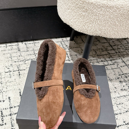 ALAIA 26S  BALLET FLATS IN BROWN SUEDE AND WOOL