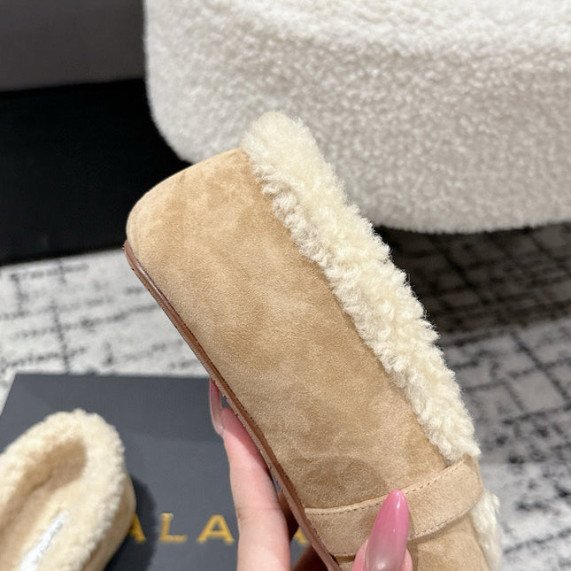 ALAIA 26S  BALLET FLATS IN DARK BEIGE SUEDE AND WOOL