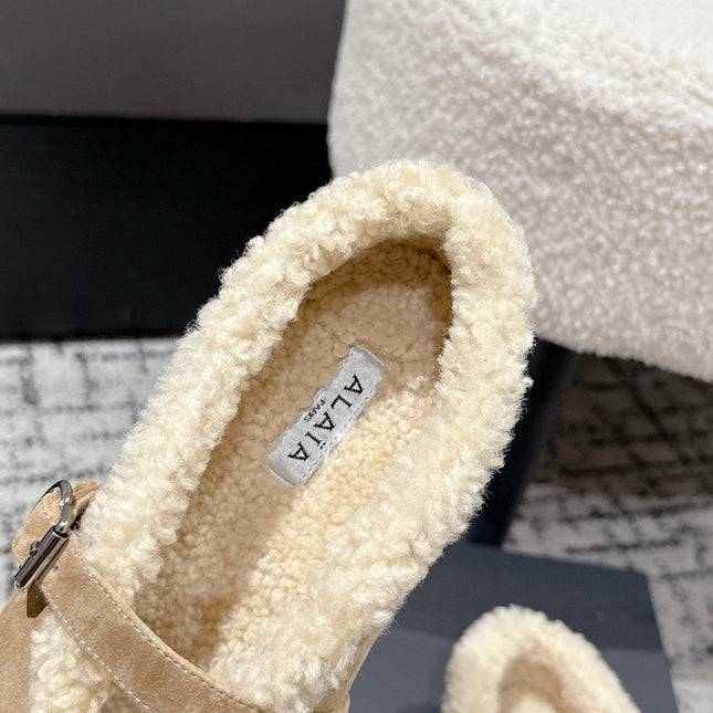 ALAIA 26S  BALLET FLATS IN DARK BEIGE SUEDE AND WOOL