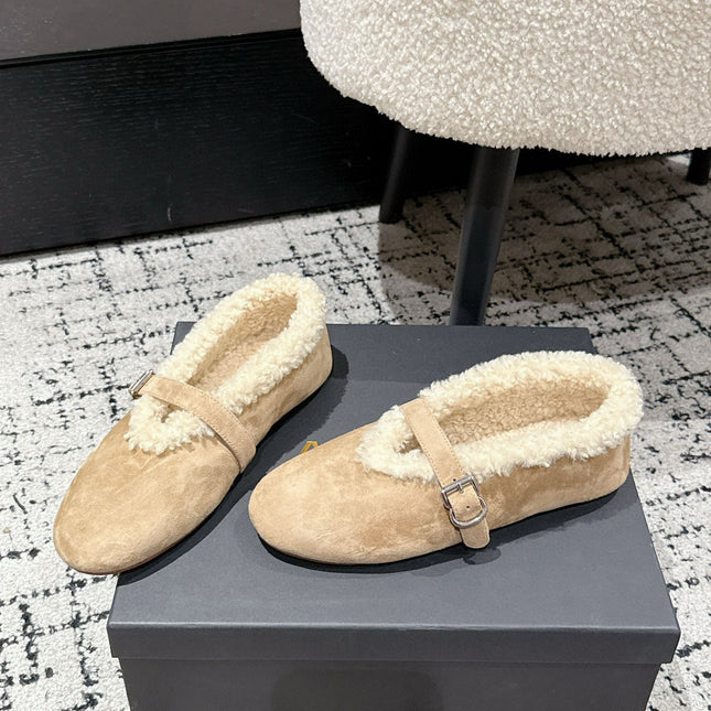 ALAIA 26S  BALLET FLATS IN DARK BEIGE SUEDE AND WOOL