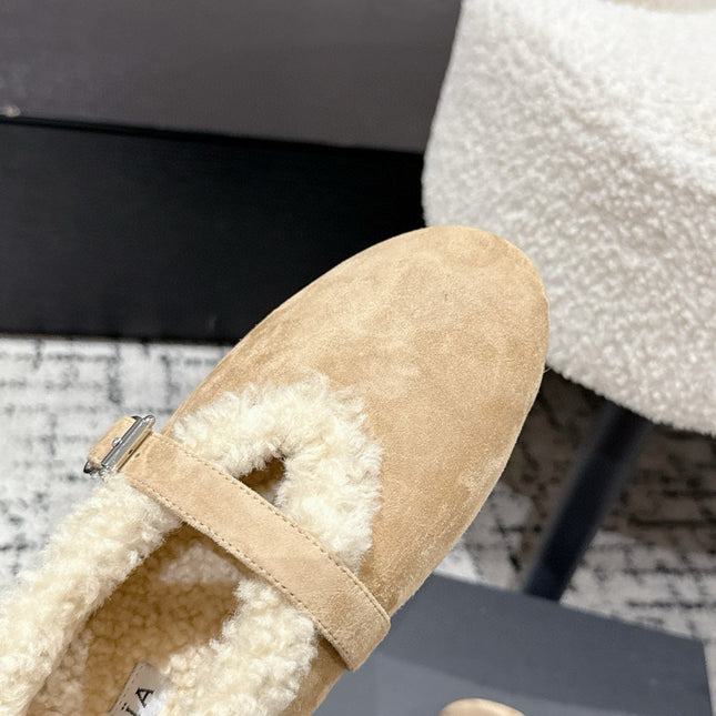 ALAIA 26S  BALLET FLATS IN DARK BEIGE SUEDE AND WOOL