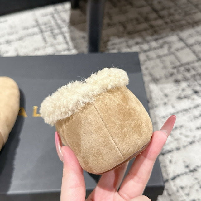 ALAIA 26S  BALLET FLATS IN DARK BEIGE SUEDE AND WOOL