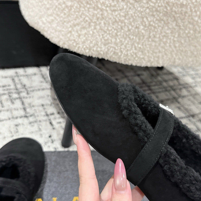 ALAIA 26S  BALLET FLATS IN BLACK SUEDE AND WOOL