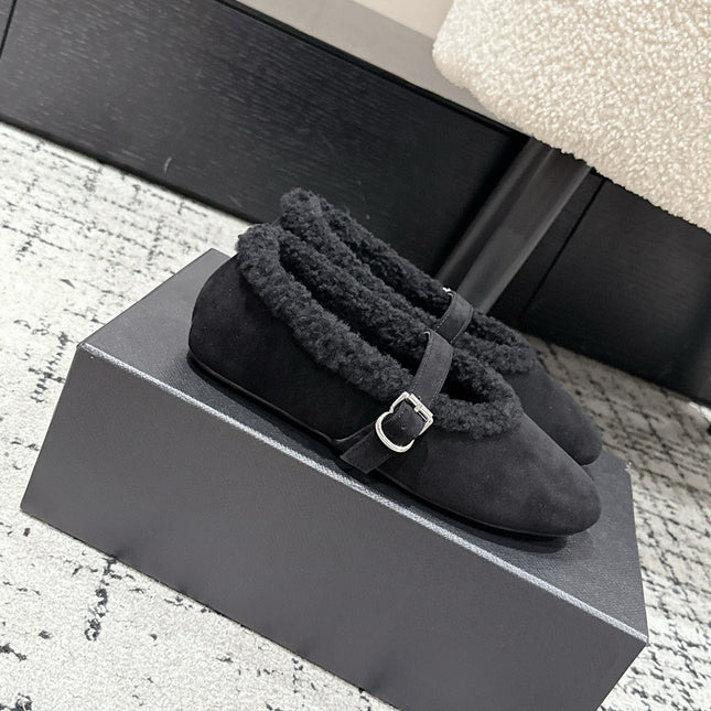 ALAIA 26S  BALLET FLATS IN BLACK SUEDE AND WOOL