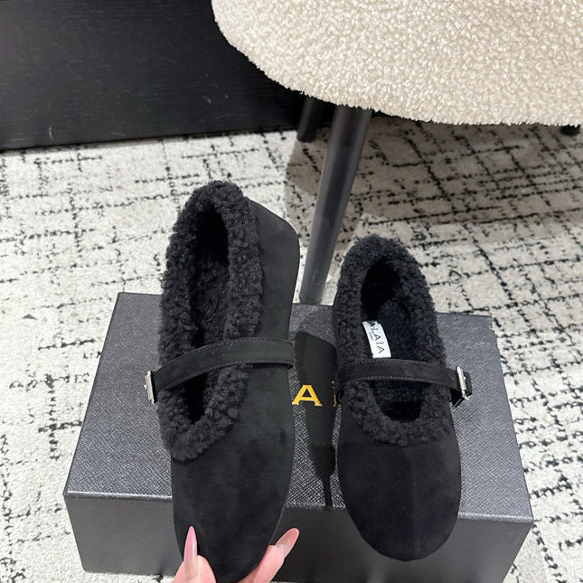 ALAIA 26S  BALLET FLATS IN BLACK SUEDE AND WOOL