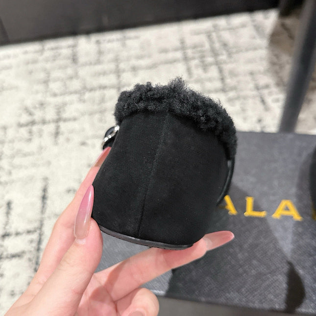 ALAIA 26S  BALLET FLATS IN BLACK SUEDE AND WOOL