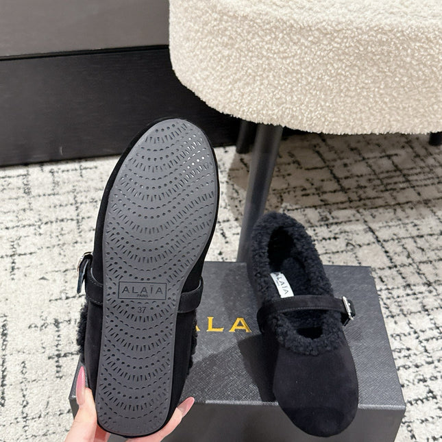 ALAIA 26S  BALLET FLATS IN BLACK SUEDE AND WOOL