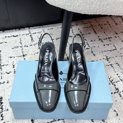 PRADA 26S SLINGBACK PUMPS 70MM IN STEEL GRAY PATENT CALFSKIN