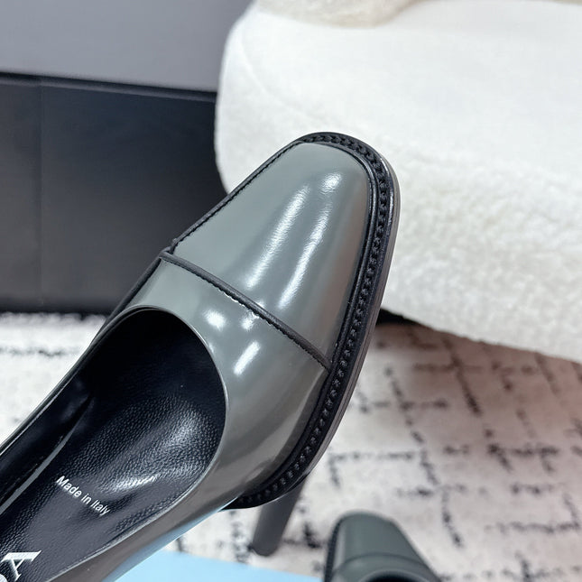 PRADA 26S SLINGBACK PUMPS 70MM IN STEEL GRAY PATENT CALFSKIN