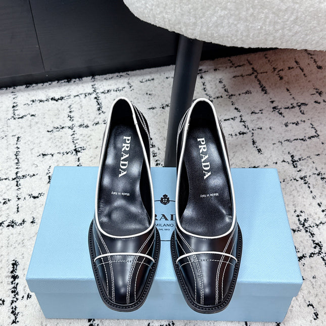 PRADA 26S BOWLING-STYLE HIGH HEELS 70MM IN BLACK CALFSKIN