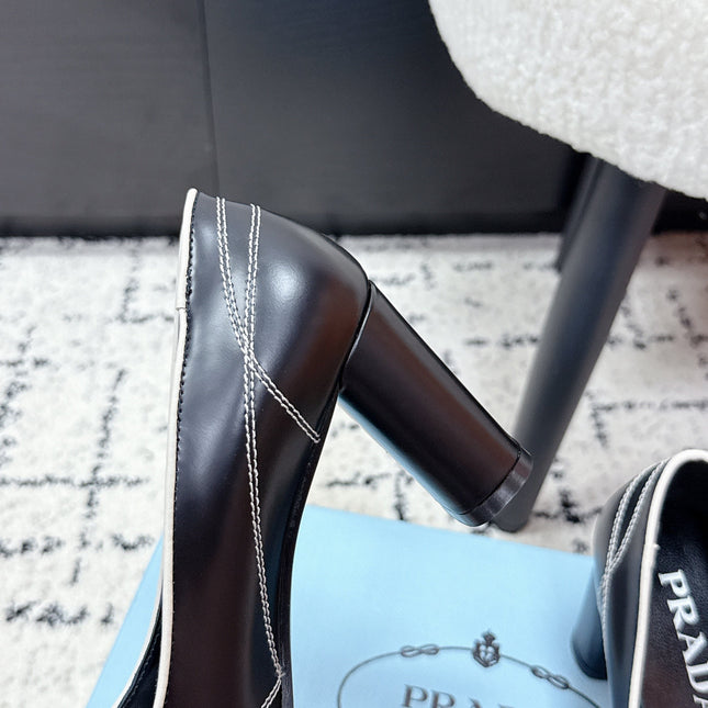 PRADA 26S BOWLING-STYLE HIGH HEELS 70MM IN BLACK CALFSKIN
