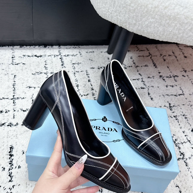 PRADA 26S BOWLING-STYLE HIGH HEELS 70MM IN BLACK CALFSKIN