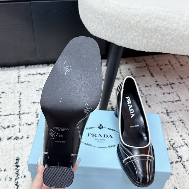 PRADA 26S BOWLING-STYLE HIGH HEELS 70MM IN BLACK CALFSKIN