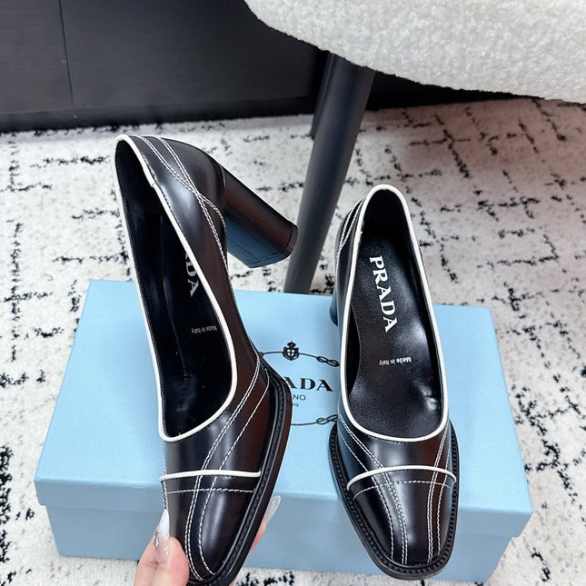 PRADA 26S BOWLING-STYLE HIGH HEELS 70MM IN BLACK CALFSKIN