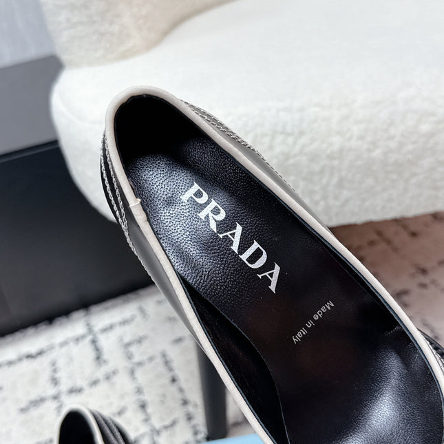 PRADA 26S BOWLING-STYLE HIGH HEELS 70MM IN BLACK CALFSKIN