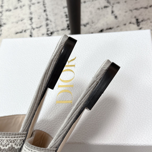 DIOR 26S SLIDES IN GREY EMBOSSED OBLIQUE LACE EMBROIDERY