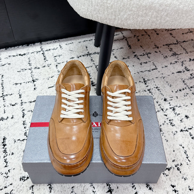 PRADA 26S SNEAKERS IN GOLDEN BROWN SHINY CALFSKIN