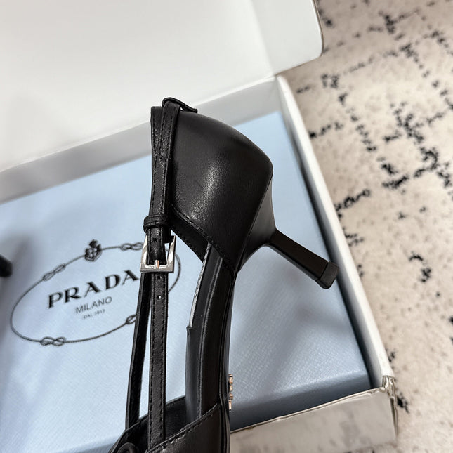 PRADA 26S POINTED-TOE HIGH HEELS 55MM IN BLACK CALFSKIN WITH BOW