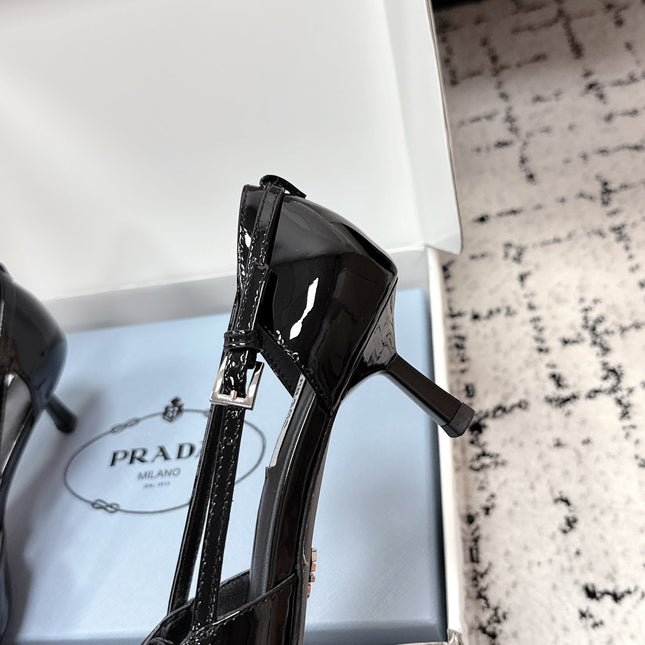 PRADA 26S POINTED-TOE HIGH HEELS 55MM IN BLACK PATENT CALFSKIN WITH BOW