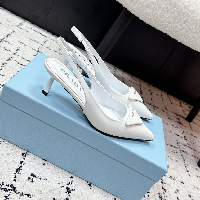 PRADA 26S SLINGBACK PUMPS 60MM IN WHITE PATENT CALFSKIN