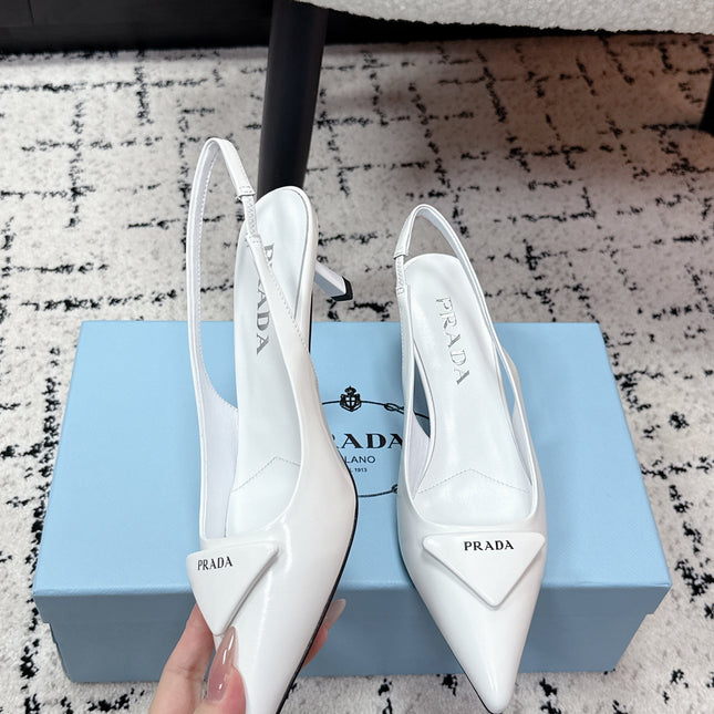 PRADA 26S SLINGBACK PUMPS 60MM IN WHITE PATENT CALFSKIN