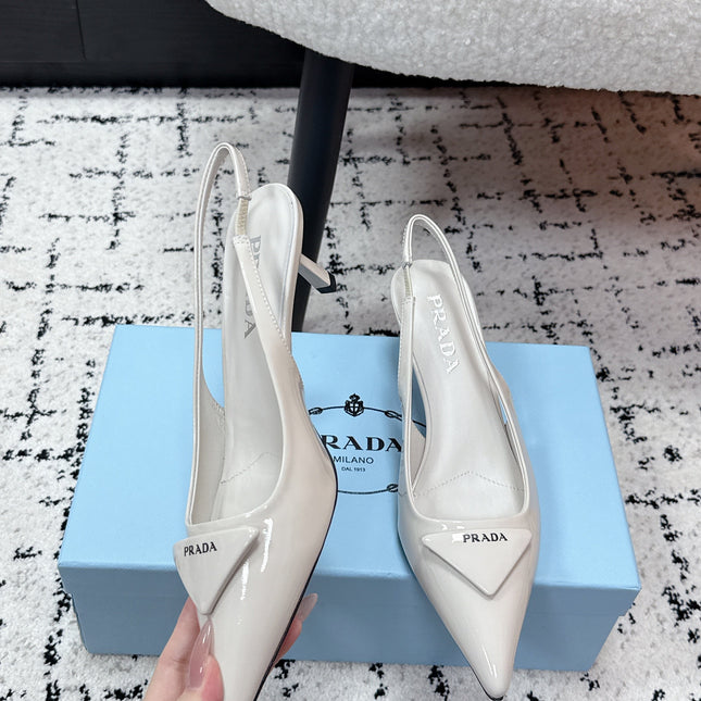 PRADA 26S SLINGBACK PUMPS 60MM IN CREAM WHITE PATENT CALFSKIN