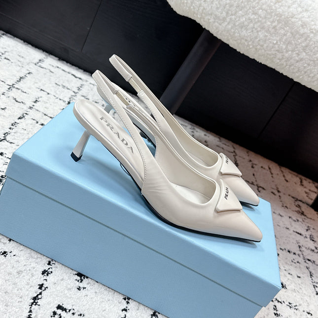 PRADA 26S SLINGBACK PUMPS 60MM IN CREAM WHITE PATENT CALFSKIN