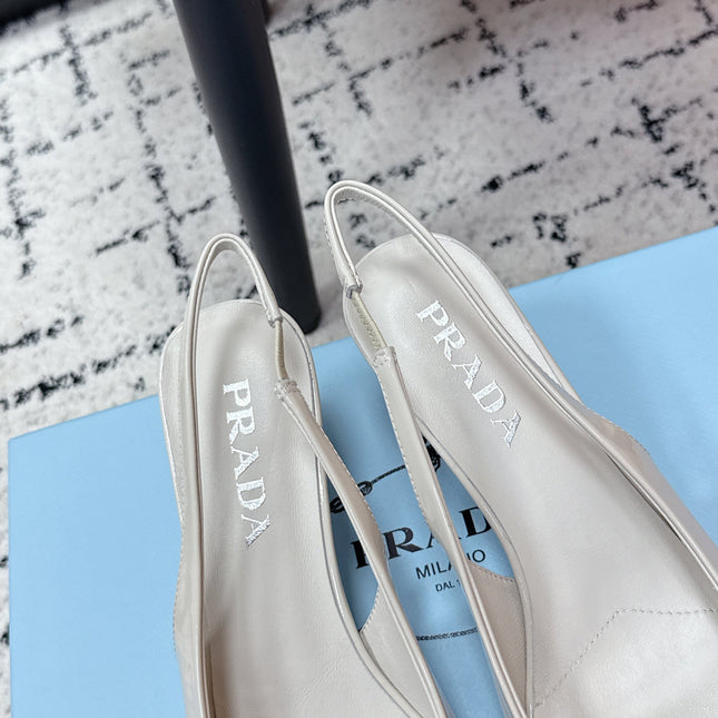 PRADA 26S SLINGBACK PUMPS 60MM IN CREAM WHITE PATENT CALFSKIN