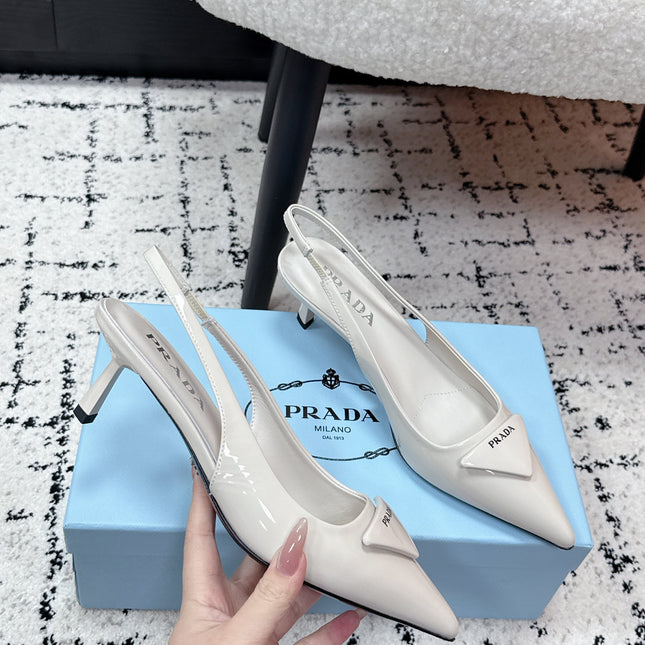 PRADA 26S SLINGBACK PUMPS 60MM IN CREAM WHITE PATENT CALFSKIN