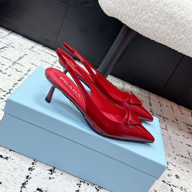 PRADA 26S SLINGBACK PUMPS 60MM IN DARK RED PATENT CALFSKIN