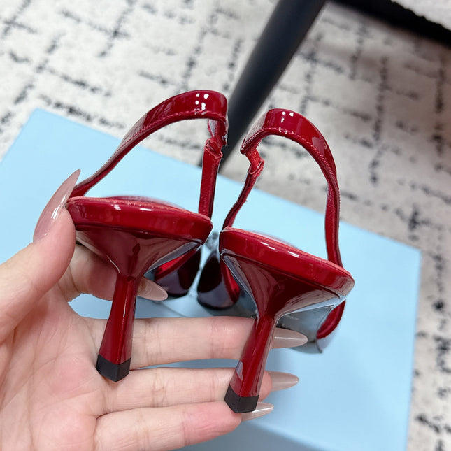 PRADA 26S SLINGBACK PUMPS 60MM IN DARK RED PATENT CALFSKIN