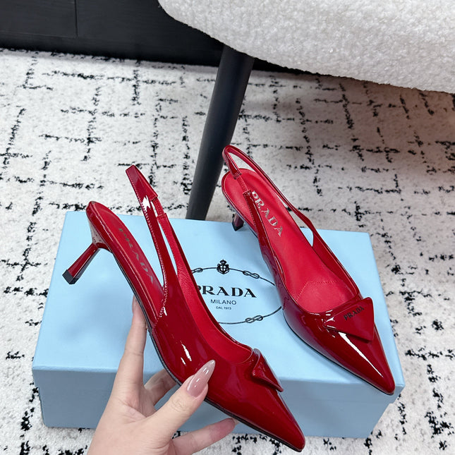 PRADA 26S SLINGBACK PUMPS 60MM IN DARK RED PATENT CALFSKIN