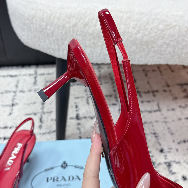 PRADA 26S SLINGBACK PUMPS 60MM IN DARK RED PATENT CALFSKIN