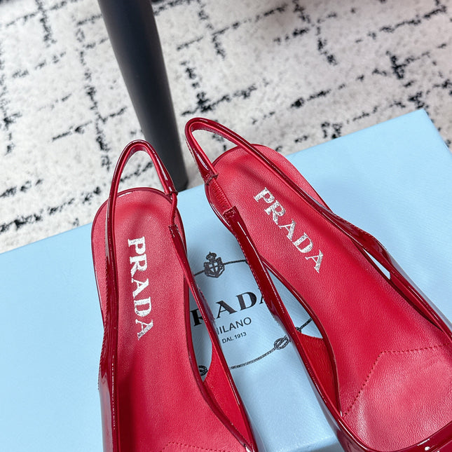 PRADA 26S SLINGBACK PUMPS 60MM IN DARK RED PATENT CALFSKIN