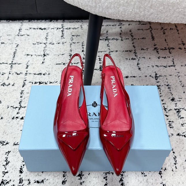 PRADA 26S SLINGBACK PUMPS 60MM IN DARK RED PATENT CALFSKIN
