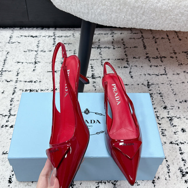PRADA 26S SLINGBACK PUMPS 60MM IN DARK RED PATENT CALFSKIN