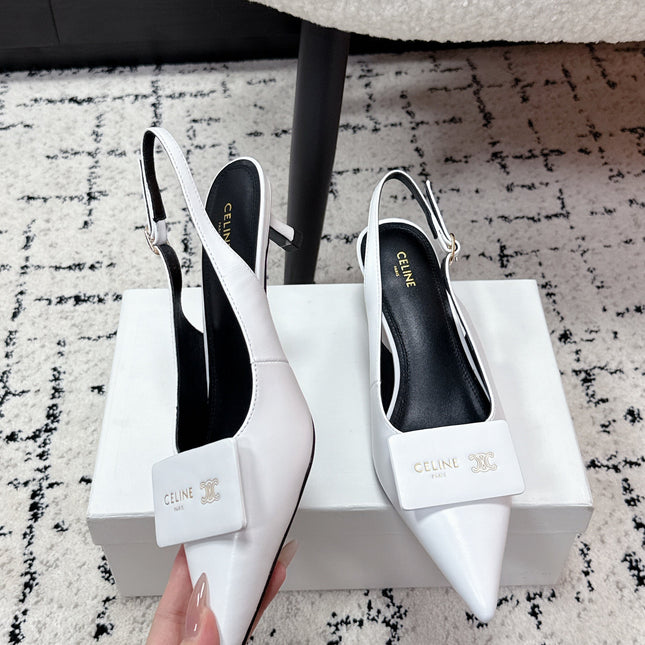 CELINE 26S HIGH-HEEL SLINGBACK 35 MM IN WHITE CALFSKIN