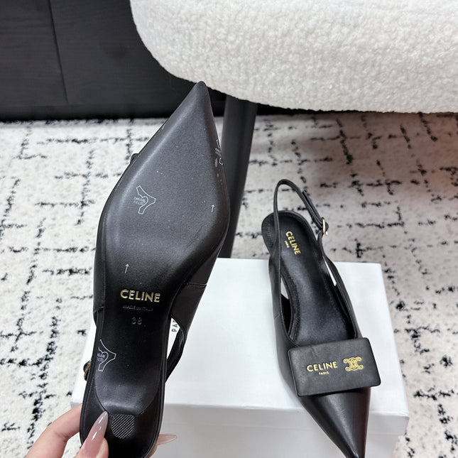 CELINE 26S HIGH-HEEL SLINGBACK 35 MM IN BLACK CALFSKIN