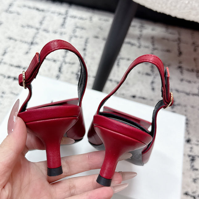 CELINE 26S HIGH-HEEL SLINGBACK 35 MM IN DARK RED CALFSKIN