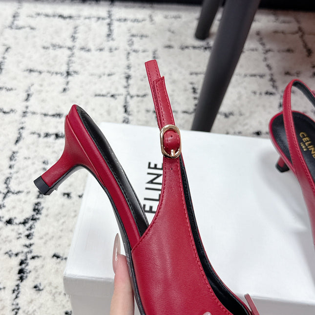 CELINE 26S HIGH-HEEL SLINGBACK 35 MM IN DARK RED CALFSKIN