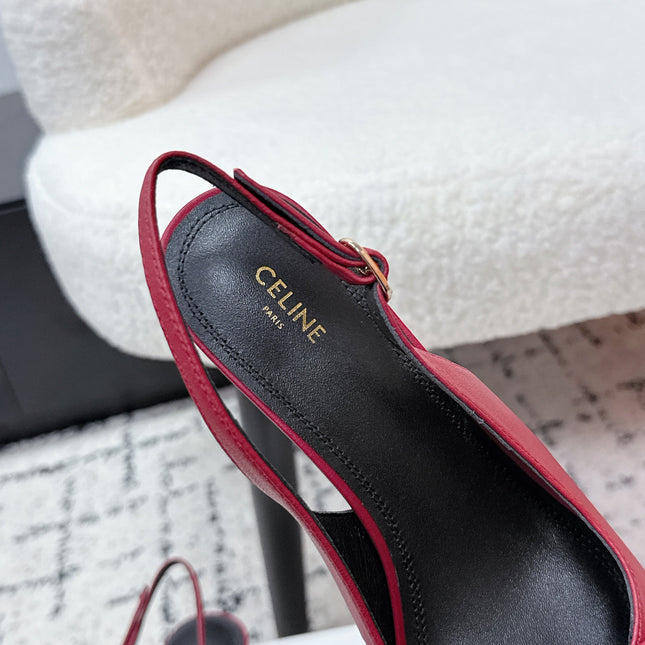 CELINE 26S HIGH-HEEL SLINGBACK 35 MM IN DARK RED CALFSKIN