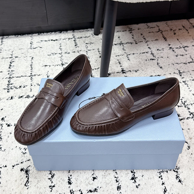 PRADA 26S LOAFERS 25MM IN DARK BROWN CALFSKIN