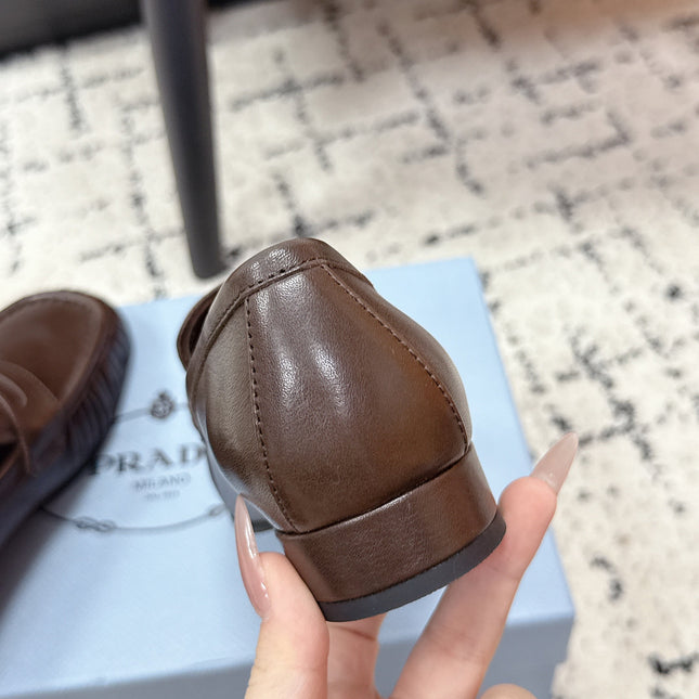 PRADA 26S LOAFERS 25MM IN DARK BROWN CALFSKIN