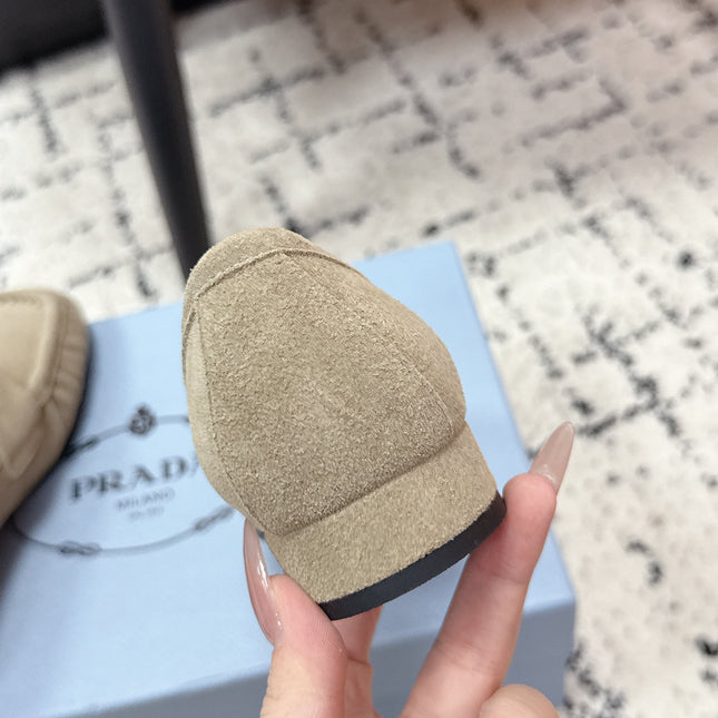 PRADA 26S LOAFERS 25MM IN BEIGE SUEDE