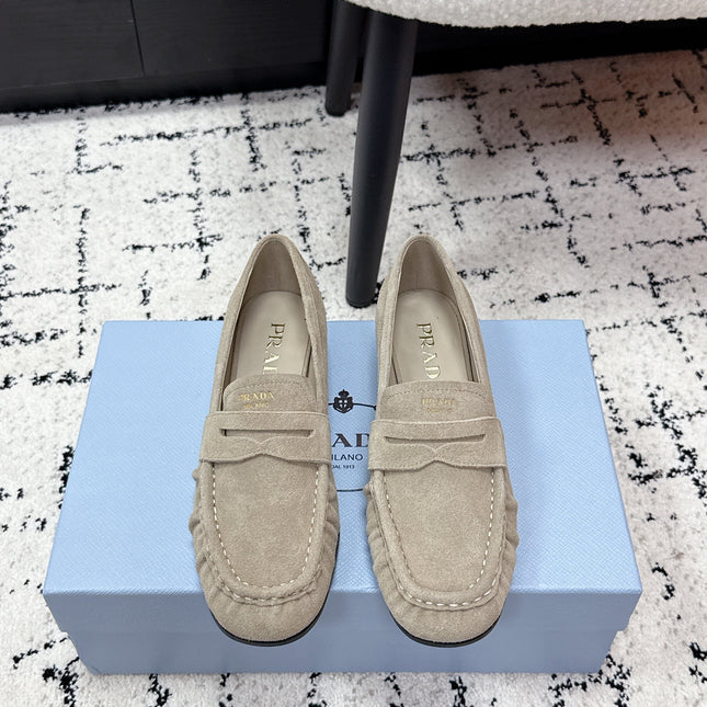 PRADA 26S LOAFERS 25MM IN BEIGE SUEDE