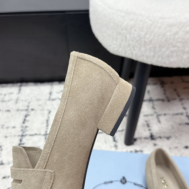 PRADA 26S LOAFERS 25MM IN BEIGE SUEDE